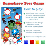 BeYumi Superhero Toss Games with 4 Bean Bags, Superhero Indoor Outdoor Throwing Game Party Supplies for kids, Carnival Games Toss Games Banner for Birthday Party Decoration Thanksgiving Day Christmas