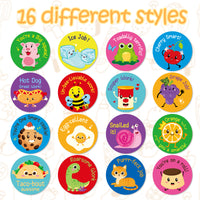 BeYumi 1000Pcs Punny Reward Stickers for Kids Funny Motivational Teacher Stickers Inspiration Positive Sayings Accents Labels Cartoon Incentive Stickers with 16 Designs for School Classroom, 1.5 Inch