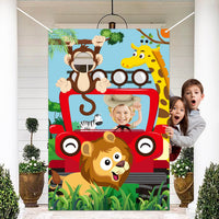 BeYumi Jungle Animal Photo Door Banner Backdrop Props, Large Satin Fabric Photo Background for Forest Safari Animal Theme Party Decoration, Funny Pretend Play Game Party Supplies, 59 x 39 Inch