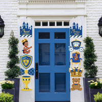 BeYumi 10Pcs Royal Prince Theme Party Decoration for Baby Boys African American Little Prince Black Boys Door Hanging Banner Porch Sign Castle Crown Blue and Gold Baby Shower Birthday Party Supplies