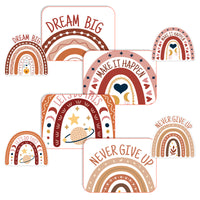 BeYumi 62Pcs Boho Rainbow Positive Sayings Accents Classroom Bulletin Board Decorations Set Motivational Bohemian Cutouts with Inspirational Bulletin Board Borders Trim for School Home Wall Decor
