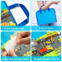 BeYumi 2 Sets Vehicle Construction Travel Felt Board Portable Transportation Car Engineering Truck Flannel Storytelling Playset Story Early Learning Interactive Play Kit for Preschool Toddlers, 47 Pcs