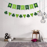 BeYumi St Patrick's Day Garland Banner, Lucky Three Leaf and Green Pennants, Irish Shamrock Burlap Banners