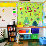 BeYumi 79Pcs Christmas Merry and Bright Cutouts Bulletin Board Decoration Xmas Tree Santa Peppermint Candies Light Bulb Cardboard Paper Cutting School Classroom Decor for Winter Xmas Holiday Party