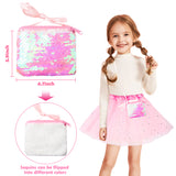 BeYumi 55Pcs Princess Pretend Jewelry Toys Set with Pink Ballet Tutu Skirt Sequins Handbag, Adjustable Rings Crowns Necklaces Earrings Wands Bracelets, Dress Up Birthday Gifts Party Favors for Kids