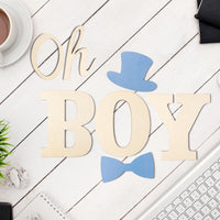 BeYumi Wood Oh Boy Sign Party Banner Letters Wall Backdrop Hanging Wood Sign Outdoor Photo Booth Props Decor Gender Reveal Party Supplies Favors for Boys Birthday Baby Shower Baby Announcement Party