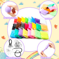BeYumi Polymer Clay Kit - 24 Colors Air Dry Modeling Clay with Sculpting Tools, Jewelry Accessories and Fruits Molds, DIY Soft Super Light Jewelry Clay Starter Kit, Art Crafts Gifts for Kids Adults