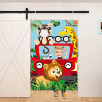 BeYumi Jungle Animal Photo Door Banner Backdrop Props, Large Satin Fabric Photo Background for Forest Safari Animal Theme Party Decoration, Funny Pretend Play Game Party Supplies, 59 x 39 Inch
