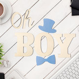 BeYumi Wood Oh Boy Sign Party Banner Letters Wall Backdrop Hanging Wood Sign Outdoor Photo Booth Props Decor Gender Reveal Party Supplies Favors for Boys Birthday Baby Shower Baby Announcement Party