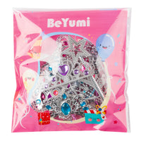 BeYumi 55Pcs Princess Pretend Jewelry Toys Set with Pink Ballet Tutu Skirt Sequins Handbag, Adjustable Rings Crowns Necklaces Earrings Wands Bracelets, Dress Up Birthday Gifts Party Favors for Kids