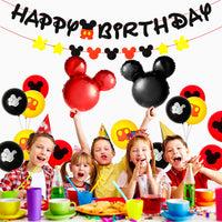 BeYumi Mickey Birthday Party Decoration Supplies Kit - Mickey Theme Happy Birthday Banner Garland, 24 Inch Aluminum Foil Balloons, 12 Inch Red Black Yellow Latex Balloons for Kids Birthday Baby Shower