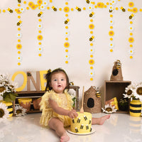 BeYumi Bee Flower Garland Felt Artificial Craft Fake Bumblebee Beehive Daisy Sunflower Hanging Garland Banner Spring Summer What Will It Bee Party Decor for Gender Reveal Birthday Baby Shower, 4 Pcs