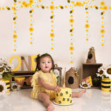BeYumi Bee Flower Garland Felt Artificial Craft Fake Bumblebee Beehive Daisy Sunflower Hanging Garland Banner Spring Summer What Will It Bee Party Decor for Gender Reveal Birthday Baby Shower, 4 Pcs