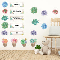 BeYumi 60Pcs Succulents Cutouts Nameplates Rustic Bloom Name Tags Potted Plant Bulletin Board Decoration Set Back to School Teacher Supplies Classroom Decor for Elementary Preschool Kindergarten