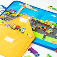 BeYumi 2 Sets Vehicle Construction Travel Felt Board Portable Transportation Car Engineering Truck Flannel Storytelling Playset Story Early Learning Interactive Play Kit for Preschool Toddlers, 47 Pcs