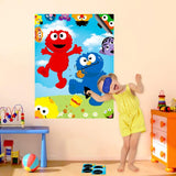 BeYumi 36Pcs Elmo Party Sticker Game, Pin The Nose and Mouth on The Large Elmo Cookie Monster Poster, Sesame Theme Make-a-Face Sticker Game Party Favors Party Supplies Decoration with Blinders