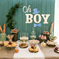 BeYumi Wood Oh Boy Sign Party Banner Letters Wall Backdrop Hanging Wood Sign Outdoor Photo Booth Props Decor Gender Reveal Party Supplies Favors for Boys Birthday Baby Shower Baby Announcement Party