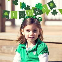 BeYumi St Patrick's Day Garland Banner, Lucky Three Leaf and Green Pennants, Irish Shamrock Burlap Banners