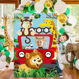 BeYumi Jungle Animal Photo Door Banner Backdrop Props, Large Satin Fabric Photo Background for Forest Safari Animal Theme Party Decoration, Funny Pretend Play Game Party Supplies, 59 x 39 Inch