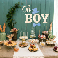 BeYumi Wood Oh Boy Sign Party Banner Letters Wall Backdrop Hanging Wood Sign Outdoor Photo Booth Props Decor Gender Reveal Party Supplies Favors for Boys Birthday Baby Shower Baby Announcement Party