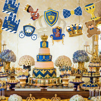 BeYumi 10Pcs Royal Prince Theme Party Decoration for Baby Boys African American Little Prince Black Boys Door Hanging Banner Porch Sign Castle Crown Blue and Gold Baby Shower Birthday Party Supplies
