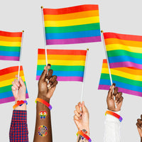 BeYumi 90Pcs Gay Pride Day Accessories Set for LGBT Include Button Pins Mini Rainbow Flag Temporary Tattoo Stickers Silicone Bracelets LGBTQ Party Favors for Gay Pride Parade Celebration Daily Wear
