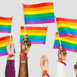BeYumi 90Pcs Gay Pride Day Accessories Set for LGBT Include Button Pins Mini Rainbow Flag Temporary Tattoo Stickers Silicone Bracelets LGBTQ Party Favors for Gay Pride Parade Celebration Daily Wear