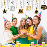 BeYumi 25 Packs Official Teenager 13th Birthday Party Decorations - Golden Official Teenager Banner, Foil Hanging Swirls Streamers, Silver Black Gold Latex Balloons for 13 Years Old Party Supplies