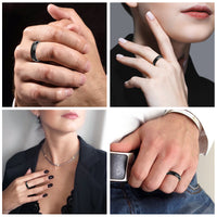 Belanttega 5Pcs Genuine Hematite Rings Set, Width 6mm Faceted Magnetic Hematite Stone Rings for Women Men, Anxiety Balance Root Chakra Absorbs Negative Energy Healing Stone Jewelry Gift(Mix Sizes6-10)