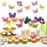 BeYumi 30 Pack Spring Summer Butterfly Centerpiece Sticks Bobber Table Toppers Cupcake Toppers, Butterfly Theme Party Supplies Photo Booth Props Wall décor for Baby Shower Spring Summer Themed Party