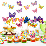 BeYumi 30 Pack Spring Summer Butterfly Centerpiece Sticks Bobber Table Toppers Cupcake Toppers, Butterfly Theme Party Supplies Photo Booth Props Wall décor for Baby Shower Spring Summer Themed Party