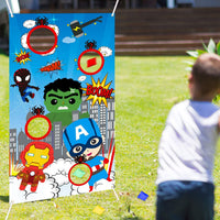 BeYumi Superhero Toss Games with 4 Bean Bags, Superhero Indoor Outdoor Throwing Game Party Supplies for kids, Carnival Games Toss Games Banner for Birthday Party Decoration Thanksgiving Day Christmas