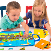 BeYumi 2 Sets Vehicle Construction Travel Felt Board Portable Transportation Car Engineering Truck Flannel Storytelling Playset Story Early Learning Interactive Play Kit for Preschool Toddlers, 47 Pcs