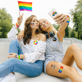 BeYumi 90Pcs Gay Pride Day Accessories Set for LGBT Include Button Pins Mini Rainbow Flag Temporary Tattoo Stickers Silicone Bracelets LGBTQ Party Favors for Gay Pride Parade Celebration Daily Wear