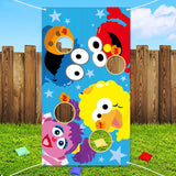BeYumi Elmo Toss Game with 4 Bean Bags Sesame Beanbag Toss Game Outdoor Indoor Elmo Cookie Monster Birthday Party Supplies Decorations Sesame Theme Party Game Carnival Game for Kids and Adults