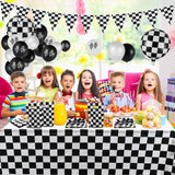 BeYumi 127Pack Race Car Checkered Party Supplies Decoration Kit｜Including Banner Pennant, Balloons, Tablecloth, Tableware, Goodies Gift Bags｜Black and White Party Decorations Favors Pack for Kids Boys｜Serves 20 Guests