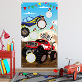 BeYumi Monster Truck Toss Game Banner with Bean Bags Checkered Hot Wheels Big Foot Party Game for Indoor Outdoor Activities 4 Score Holes Game Monster Truck Theme Birthday Party Supplies for Kid Adult