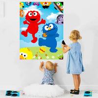 BeYumi 36Pcs Elmo Party Sticker Game, Pin The Nose and Mouth on The Large Elmo Cookie Monster Poster, Sesame Theme Make-a-Face Sticker Game Party Favors Party Supplies Decoration with Blinders