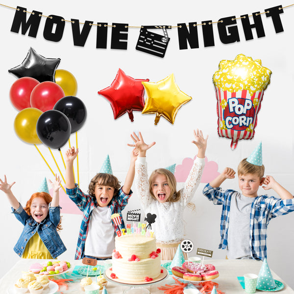 Movie Night Party Supplies Balloon Bouquet Decorations Hollywood Film  Clapper and Popcorn 