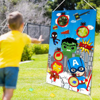 BeYumi Superhero Toss Games with 4 Bean Bags, Superhero Indoor Outdoor Throwing Game Party Supplies for kids, Carnival Games Toss Games Banner for Birthday Party Decoration Thanksgiving Day Christmas