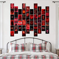 BeYumi 50PCS Red Neon Aesthetic Pictures Wall Collage Kit, Neon Red Photos Collections Collage Dorm Decors for Girl Teens and Women, Trendy Wall Prints Kit, Small Posters for Room Bedroom Aesthetic