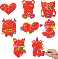BeYumi 64pcs Valentine’s Day Red Scratch Paper Rainbow Party Supplies with Diamond Stickers Sloth Unicorn Monster Bear Owl Love Hearts Color Reveal Doodles Card DIY Craft Anniversary Wedding Decor