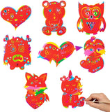BeYumi 64pcs Valentine’s Day Red Scratch Paper Rainbow Party Supplies with Diamond Stickers Sloth Unicorn Monster Bear Owl Love Hearts Color Reveal Doodles Card DIY Craft Anniversary Wedding Decor