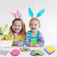 BeYumi 18pcs Easter Egg Craft Kit with 18 Eggs EVA Sticker and Diamond Stickers Flower Sequins Pompom Decoration Kids Favor Easter DIY Art Project Springtime Party Supplies