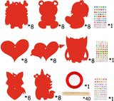 BeYumi 64pcs Valentine’s Day Red Scratch Paper Rainbow Party Supplies with Diamond Stickers Sloth Unicorn Monster Bear Owl Love Hearts Color Reveal Doodles Card DIY Craft Anniversary Wedding Decor