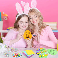 BeYumi 18pcs Easter Egg Craft Kit with 18 Eggs EVA Sticker and Diamond Stickers Flower Sequins Pompom Decoration Kids Favor Easter DIY Art Project Springtime Party Supplies