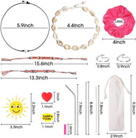 BeYumi 65Pcs VSCO Stuff Set-VSCO Stickers, Velvet Hair Scrunchies, Shell Necklace Choker, Wave Rings, Nepal Woven Friendship Bracelets, Metal Straws with Brush and Storage Bag, Shoes Charms