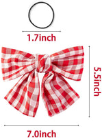 BeYumi 4 Packs Plaid Hair Bow Clips Barrettes with Black Hair Ties, 4 Colors Large Hair Bowknot(Red/Black/Yellow/Green) with Alligator Hair Clips, Elegant French Style Hair Accessories for Women Girl