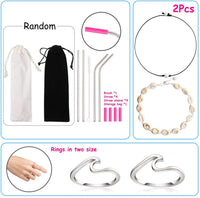 BeYumi 65Pcs VSCO Stuff Set-VSCO Stickers, Velvet Hair Scrunchies, Shell Necklace Choker, Wave Rings, Nepal Woven Friendship Bracelets, Metal Straws with Brush and Storage Bag, Shoes Charms