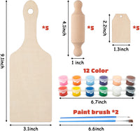 BeYumi 19Pcs DIY Wooden Cutting Board Serving Paddle Chopping Board with Handle Mini Rolling Pin Blank Wooden Labels Hanging Tags with Hole Kitchen Unfinished Wood Crafts to Paint Decor Christmas Gift